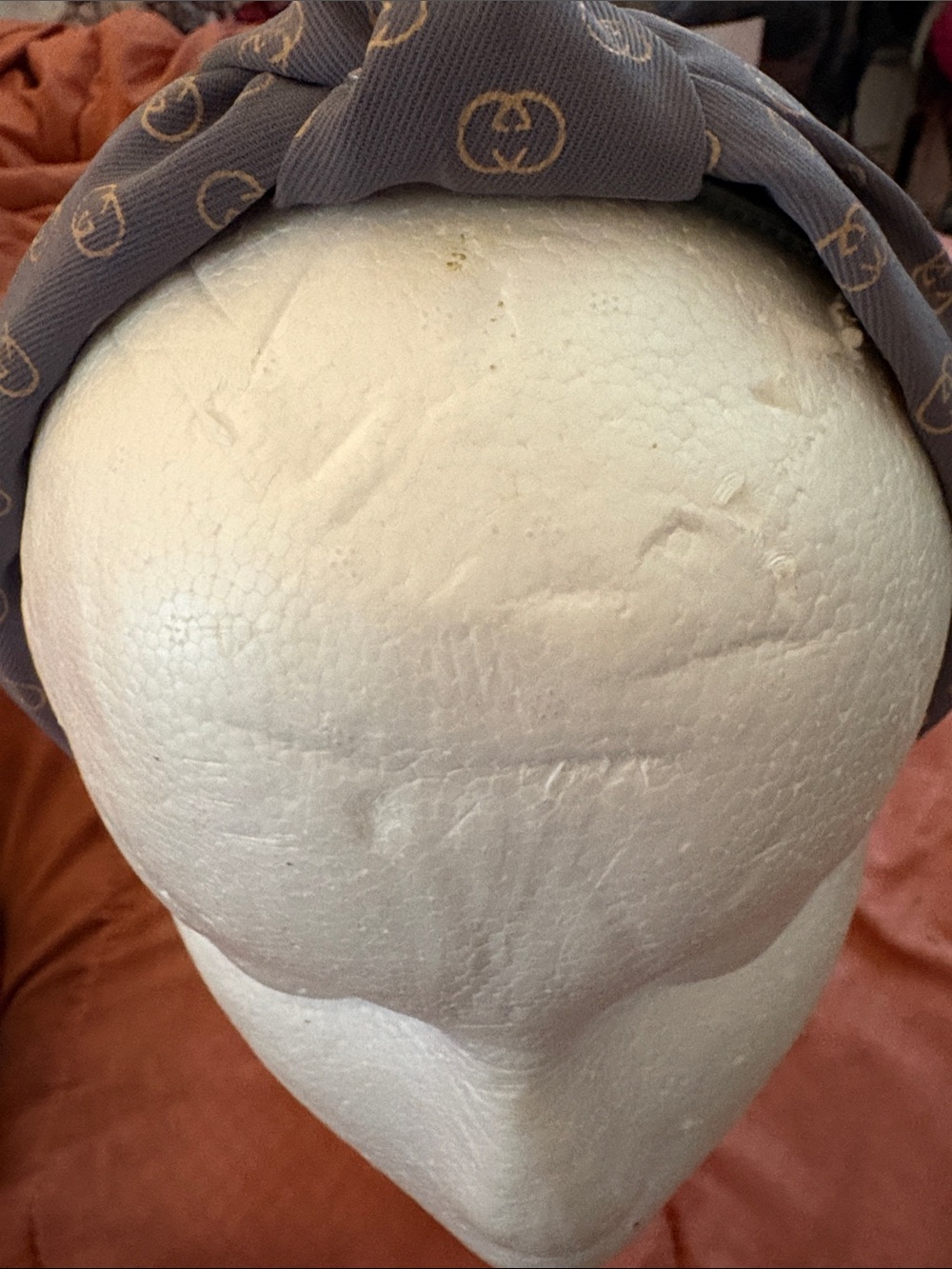 Monogram Knotted Headband in Taupe with Gold Accents